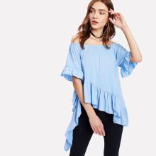 Shein Asymmetric Ruffle Hem Bardot Top