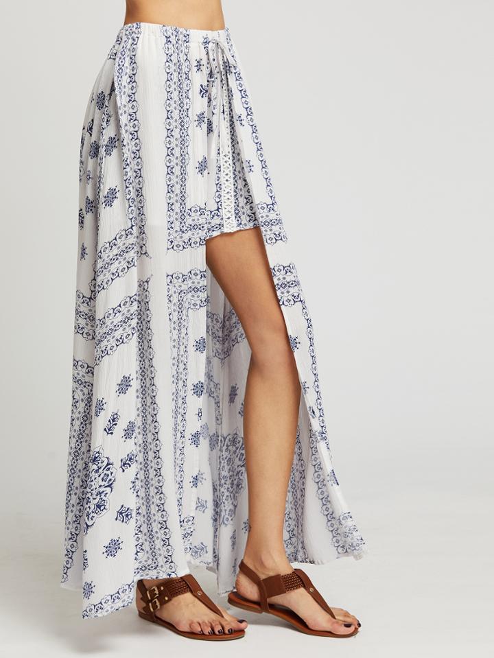 Shein Vintage Print Drawstring Waist Layered Shorts