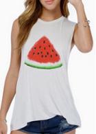 Rosewe Lovely Watermelon Print Round Neck Sleeveless T Shirt