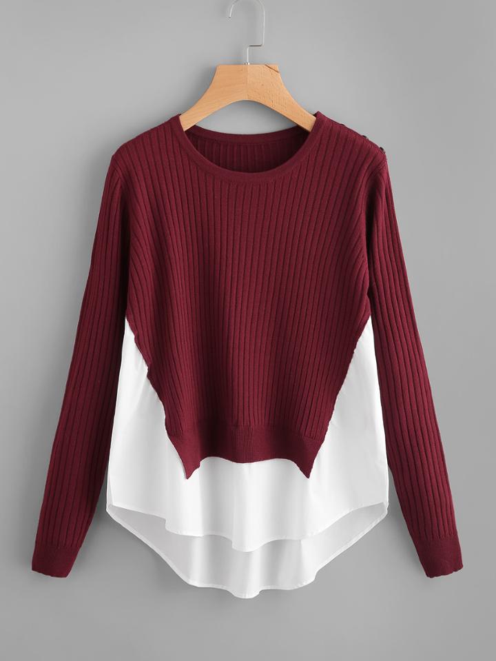Shein Contrast Curved Hem Ribbed Jumper
