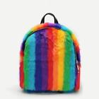 Shein Rainbow Striped Faux Fur Backpack