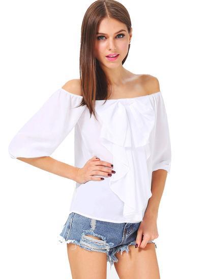 Shein White Off The Shoulder Ruffle Top