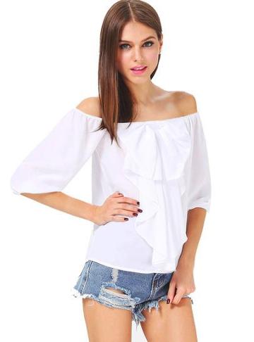 Shein White Off The Shoulder Ruffle Top