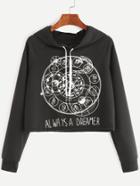 Shein Black Hooded Raglan Sleeve Twelve Constellations Print Sweatshirt