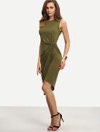 Shein Army Green Sleeveless Knot Sheath Dress