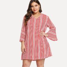 Shein Plus Trumpet Sleeve Mixed Striped Dress