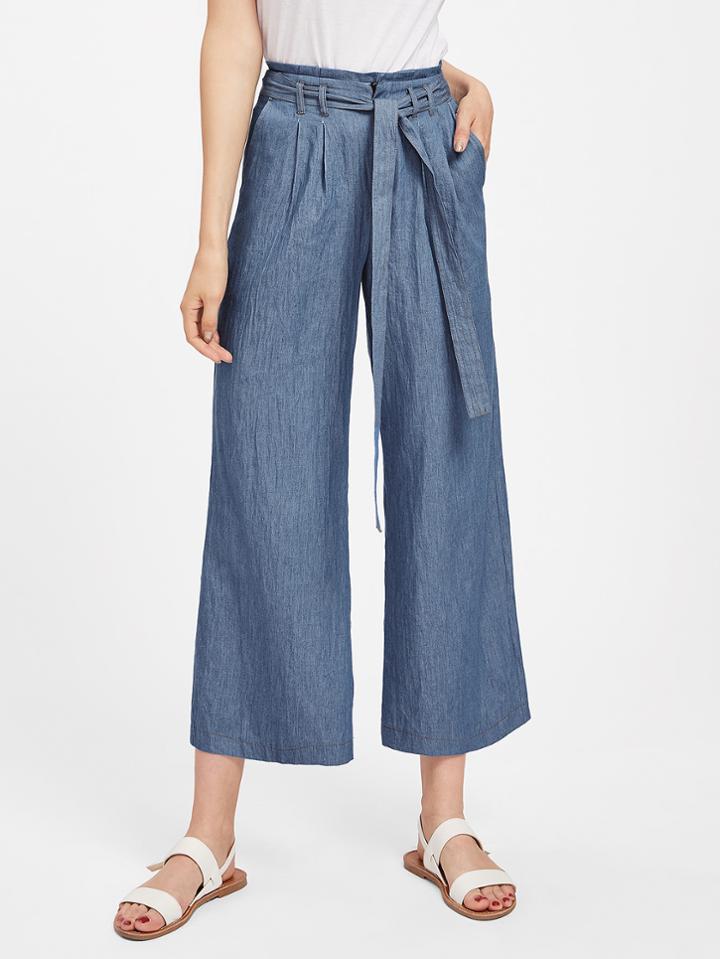Shein Self Tie Chambray Culotte Pants