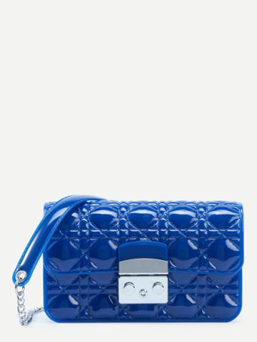 Shein Royal Blue Quilted Plastic Flap Bag With Chain Strap