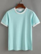 Shein Pale Blue Contrast Striped T-shirt
