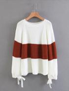Shein Color Block Drawstring Cuff Sweater