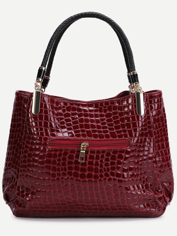 Shein Red Crocodile Embossed Pu Tote Bag