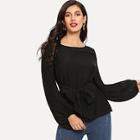 Shein Knot Front Bishop Sleeve Blouse