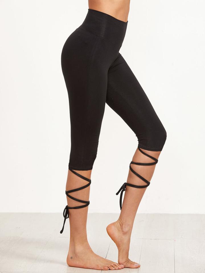 Shein Crop Leggings With Crisscross Wrap Detail