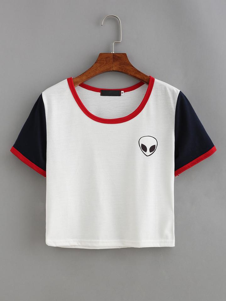 Shein Color Block Alien Print T-shirt