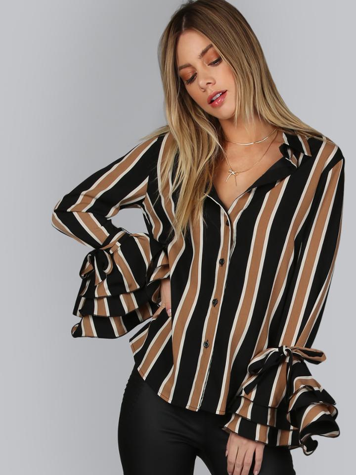 Shein Tiered Flute Sleeve Button Down Blouse