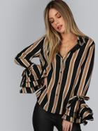 Shein Tiered Flute Sleeve Button Down Blouse