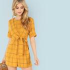 Shein Twist Up Plaid Jumpsuit