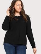 Shein Raglan Sleeve Stepped Hem Waffle T-shirt