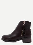 Shein Coffee Faux Leather Croc Embellished Ankle Booties