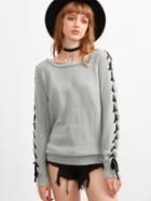 Shein Grey Lace Up Raglan Sleeve Sweater