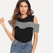 Shein Open Shoulder Stripe Contrast Top