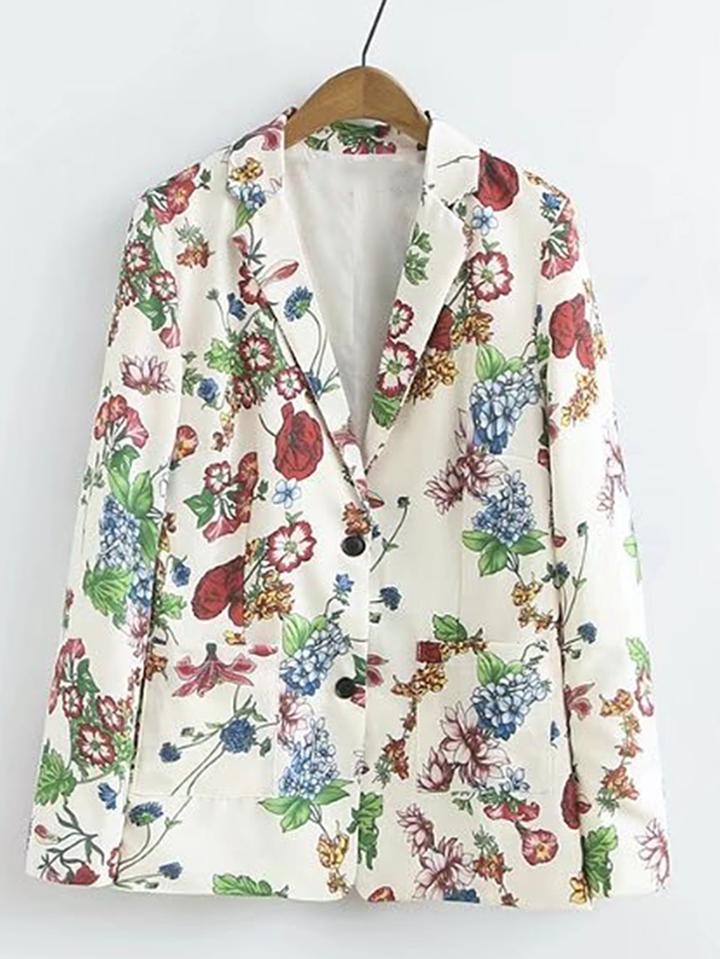 Shein Floral Print Pocket Blazer