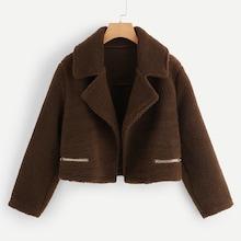 Shein Zip Crop Teddy Coat