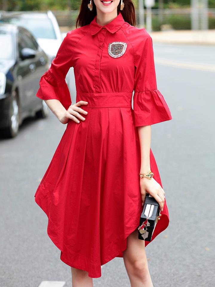 Shein Bell Sleeve Beading Asymmetric Dress