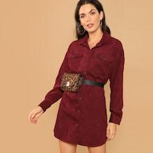Shein Button & Pocket Front Collar Solid Dress