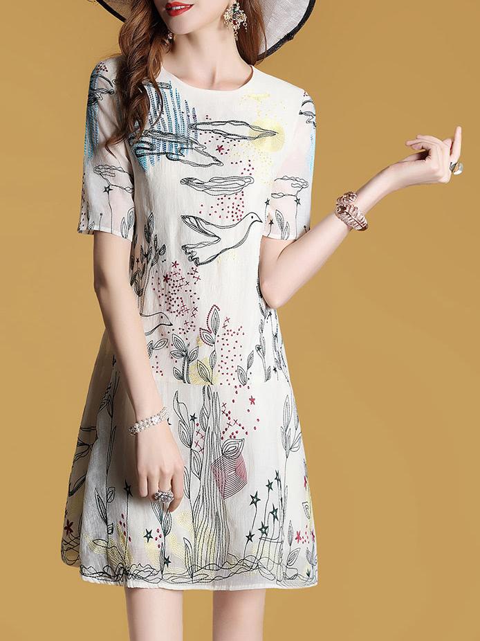 Shein Crew Neck Graffiti Embroidered Shift Dress