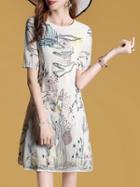 Shein Crew Neck Graffiti Embroidered Shift Dress