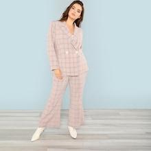 Shein Plus Notch Collar Plaid Blazer And Pants Set