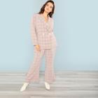 Shein Plus Notch Collar Plaid Blazer And Pants Set