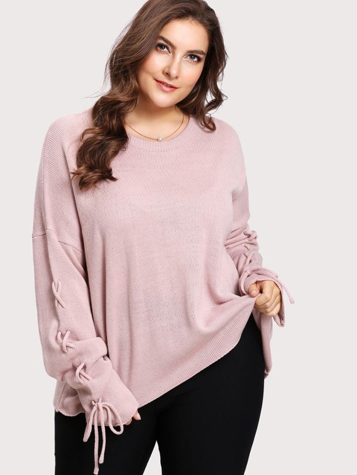 Shein Lace Up Sleeve Oversized Sweater