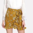 Shein Frill Trim Knot Front Wrap Skirt