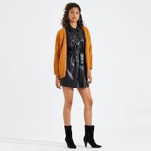Shein Self Belted Solid Faux Leather Dress