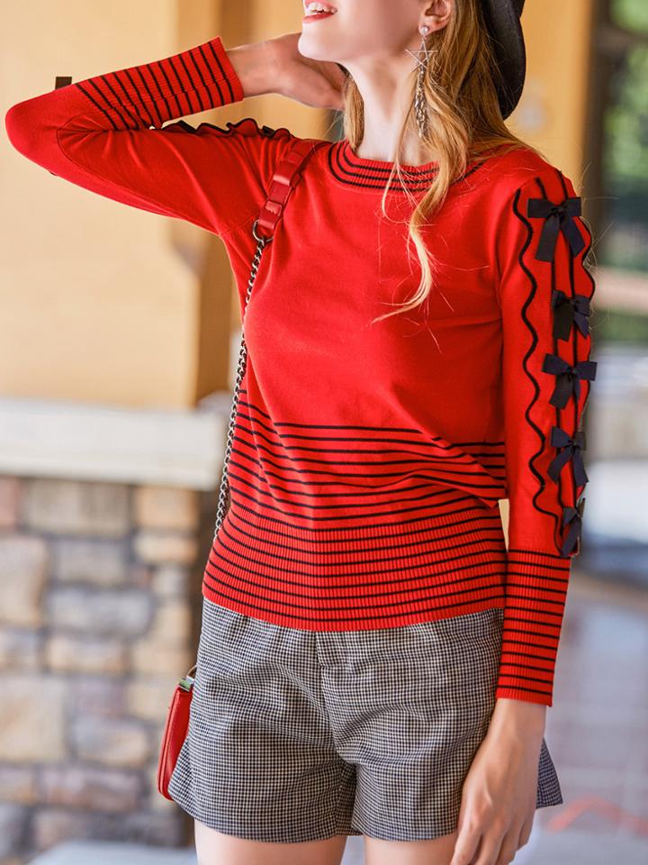 Shein Ruffle Striped Bowknot Sweater