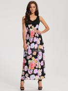 Shein Multicolour Fling Deep V Neck Floral Maxi Dress