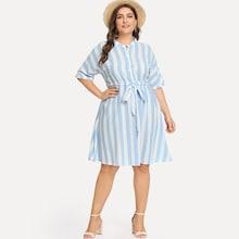 Shein Plus Button Up Knot Striped Dress
