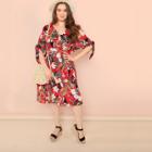 Shein Plus Knot Cuff Elastic Waist Floral Dress