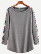 Shein Dark Grey Florals Raglan Sleeve T-shirt