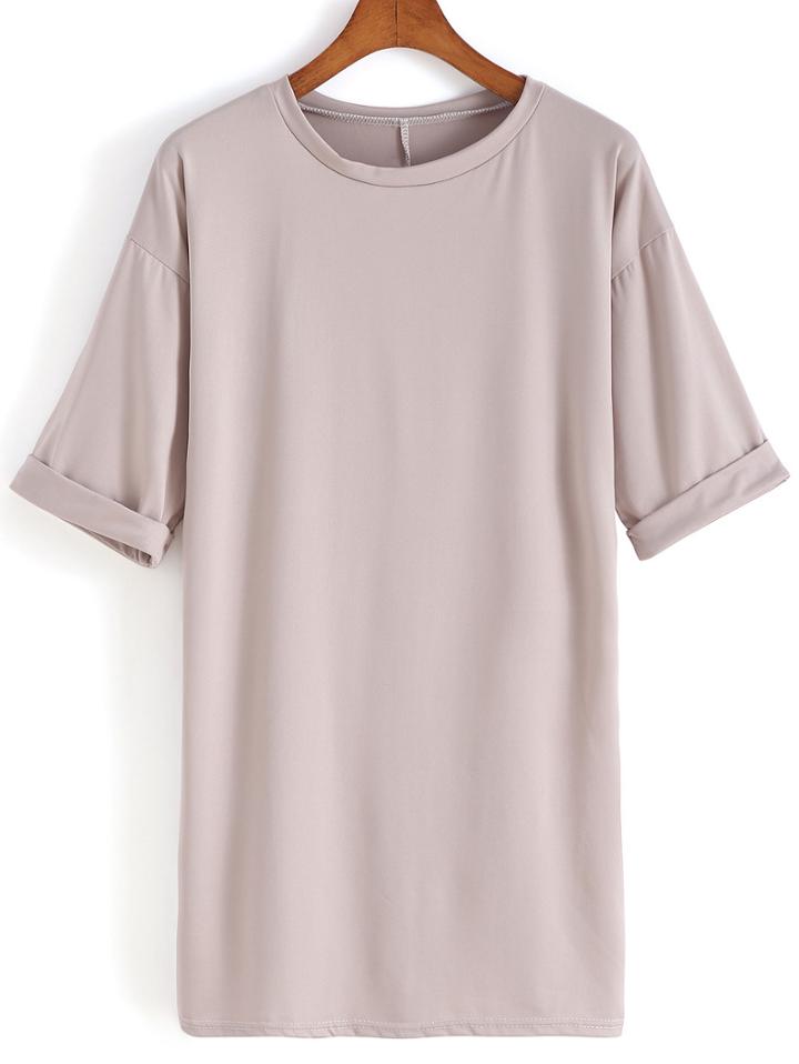 Shein Apricot Round Neck Half Sleeve Loose Dress