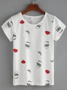 Shein Lips & Eyes Print T-shirt