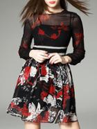 Shein Black Sheer Gauze Print A-line Dress