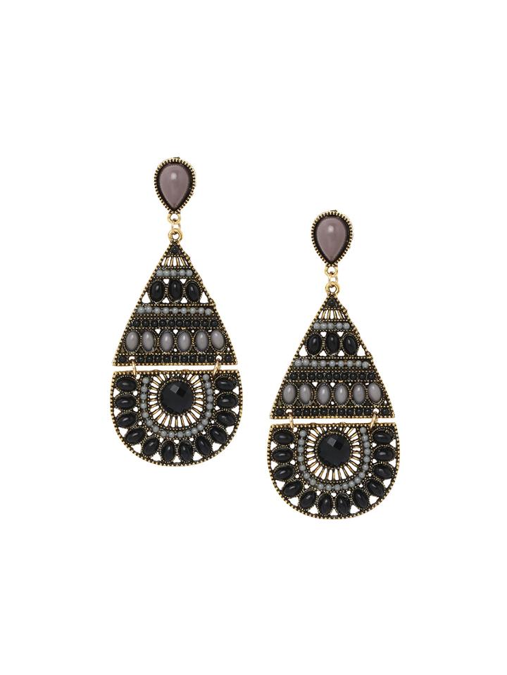 Shein Cutout Faux Stone Encrusted Drop Earrings - Black
