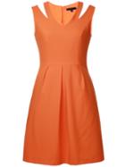 Shein Orange V Neck Cold Shoulder Pockets A-line Dress
