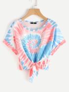 Shein Spiral Tie Dye Knot Front Dolman Tee