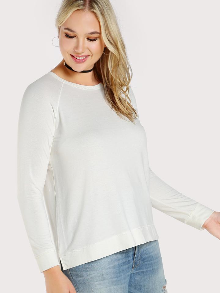 Shein Solid Long Sleeve Stepped Hem Top