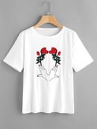 Shein Rose Embroidery Tee