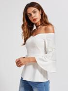 Shein Beading Pearl Insert Fluted Sleeve Bardot Top